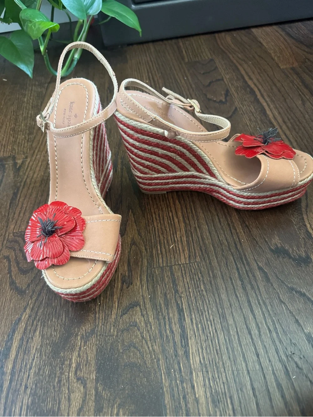 kate spade Pink and Red Floral Espadrille Wedge Sandals